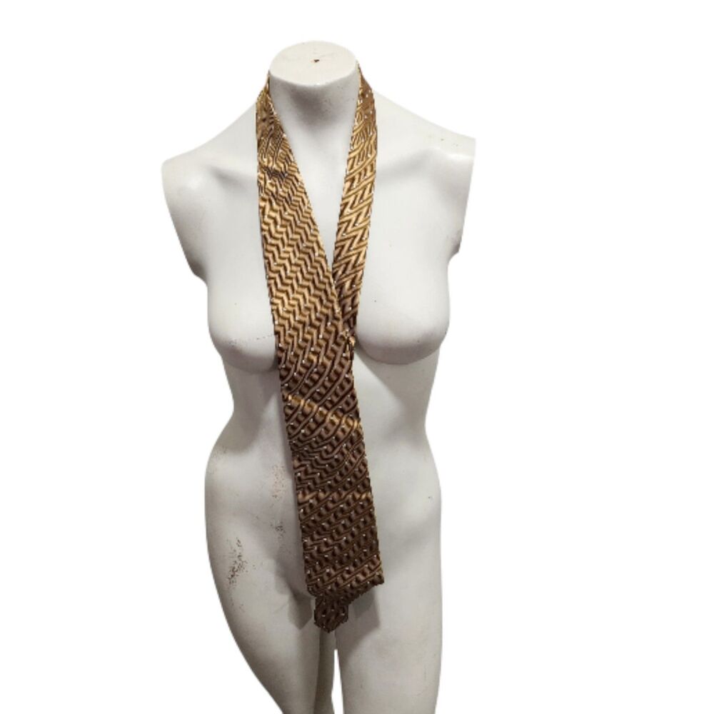 Burberry London 100% Silk Tie Gold Geometric Herringbone Dot Pattern Luxury